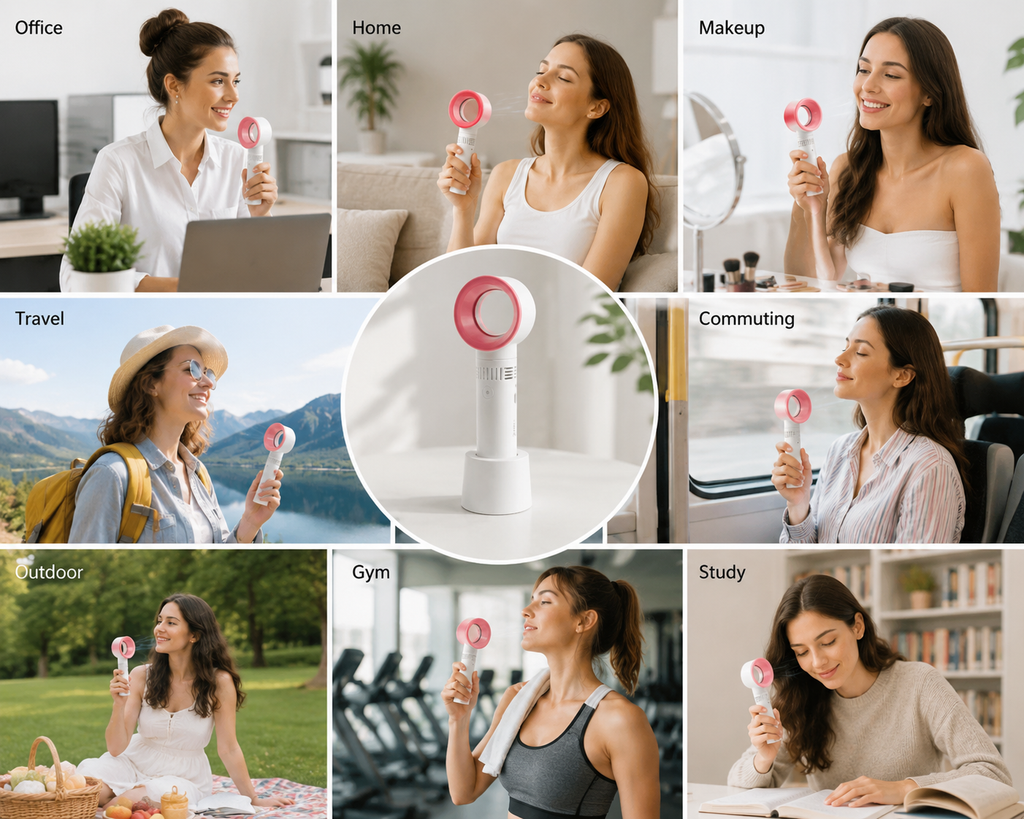 Imported : Portable Bladeless Rechargeable Mini Hand Fan – 3 Speed USB Cooling Fan with 2000mAh Battery