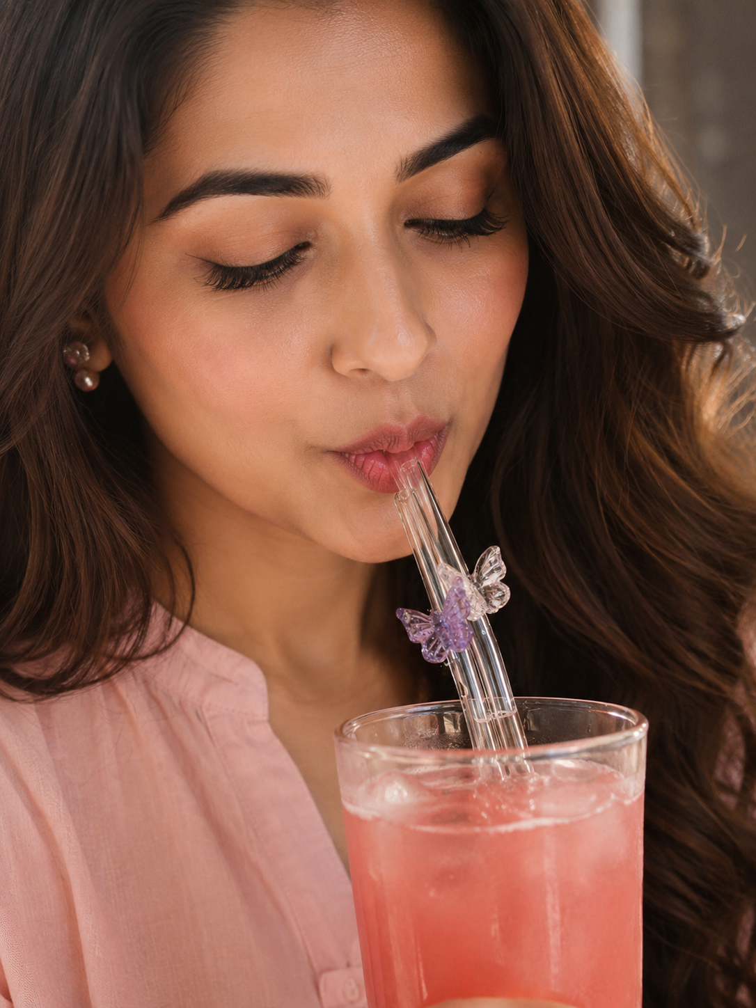 Premium Reusable Glass Drinking Straw with Butterfly Design – Eco-Friendly Smoothie & Juice Straw