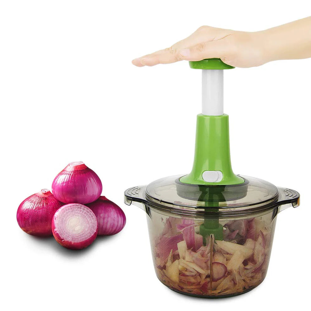 Manual push food chopper for chopping vegetables and onions