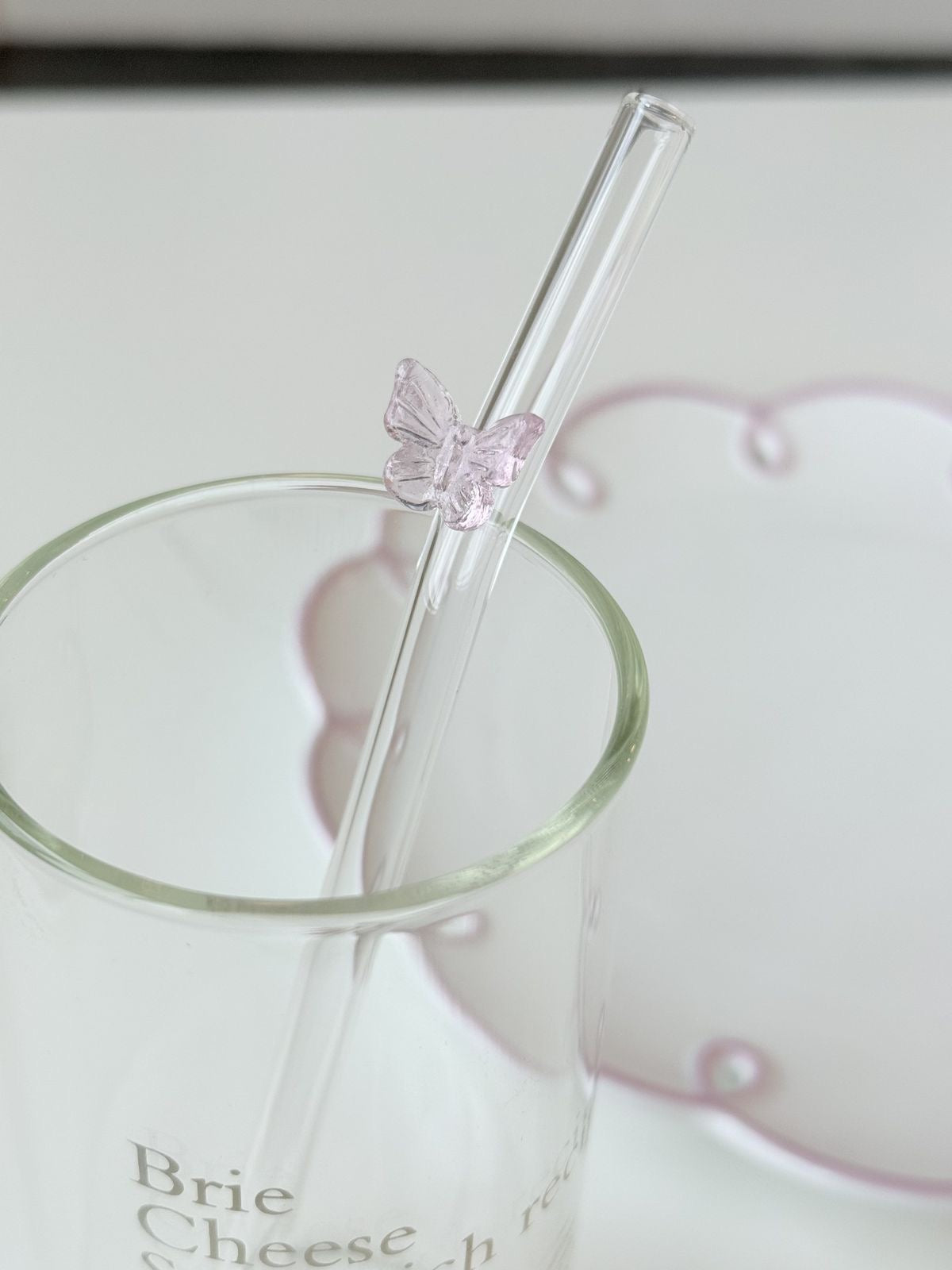 Premium Reusable Glass Drinking Straw with Butterfly Design – Eco-Friendly Smoothie & Juice Straw