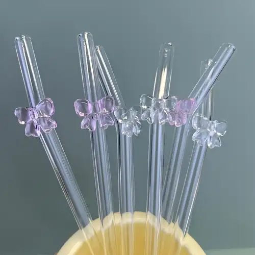Premium Reusable Glass Drinking Straw with Butterfly Design – Eco-Friendly Smoothie & Juice Straw