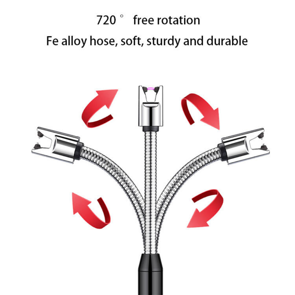 Flexible neck electric lighter for home and outdoor use