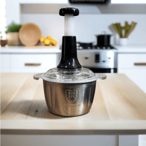 Manual Push Vegetable Chopper with Stainless Steel Bowl | Multi-Purpose Food & Onion Chopper