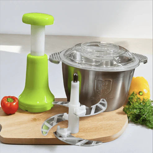 Manual Push Vegetable Chopper with Stainless Steel Bowl | Multi-Purpose Food & Onion Chopper
