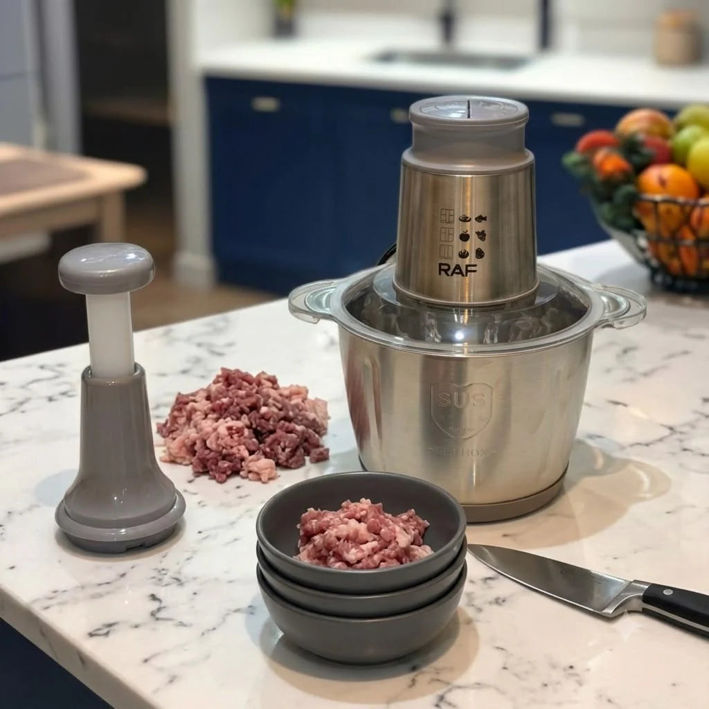 RAF Electric Meat & Vegetable Chopper – Stainless Steel Food Processor 2L